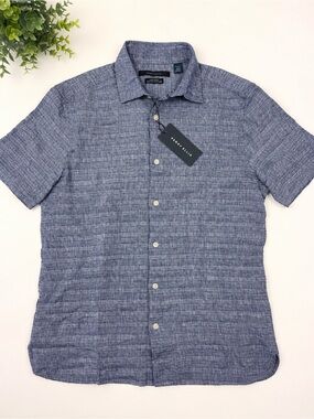 Perry Ellis Short Sleeve Button-Down Shirt in Heathered Navy